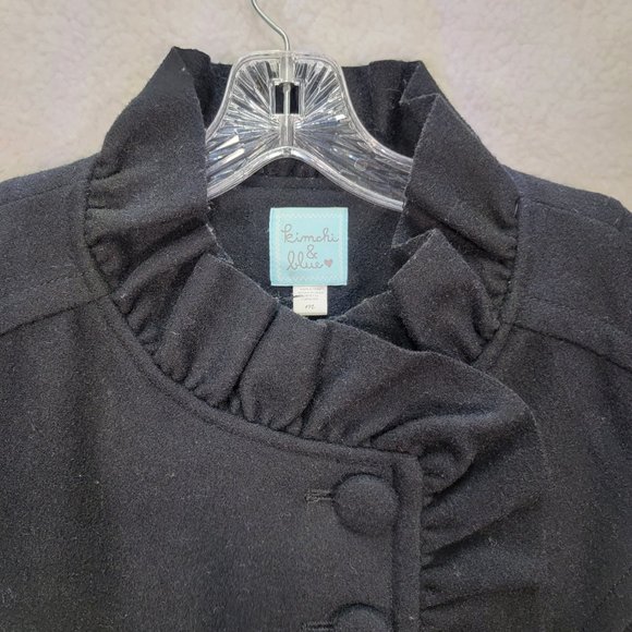 Kimchi Blue Black Wool Ruffled Button High Neck Classic Warm Pea Coat Jacket - Picture 2 of 15